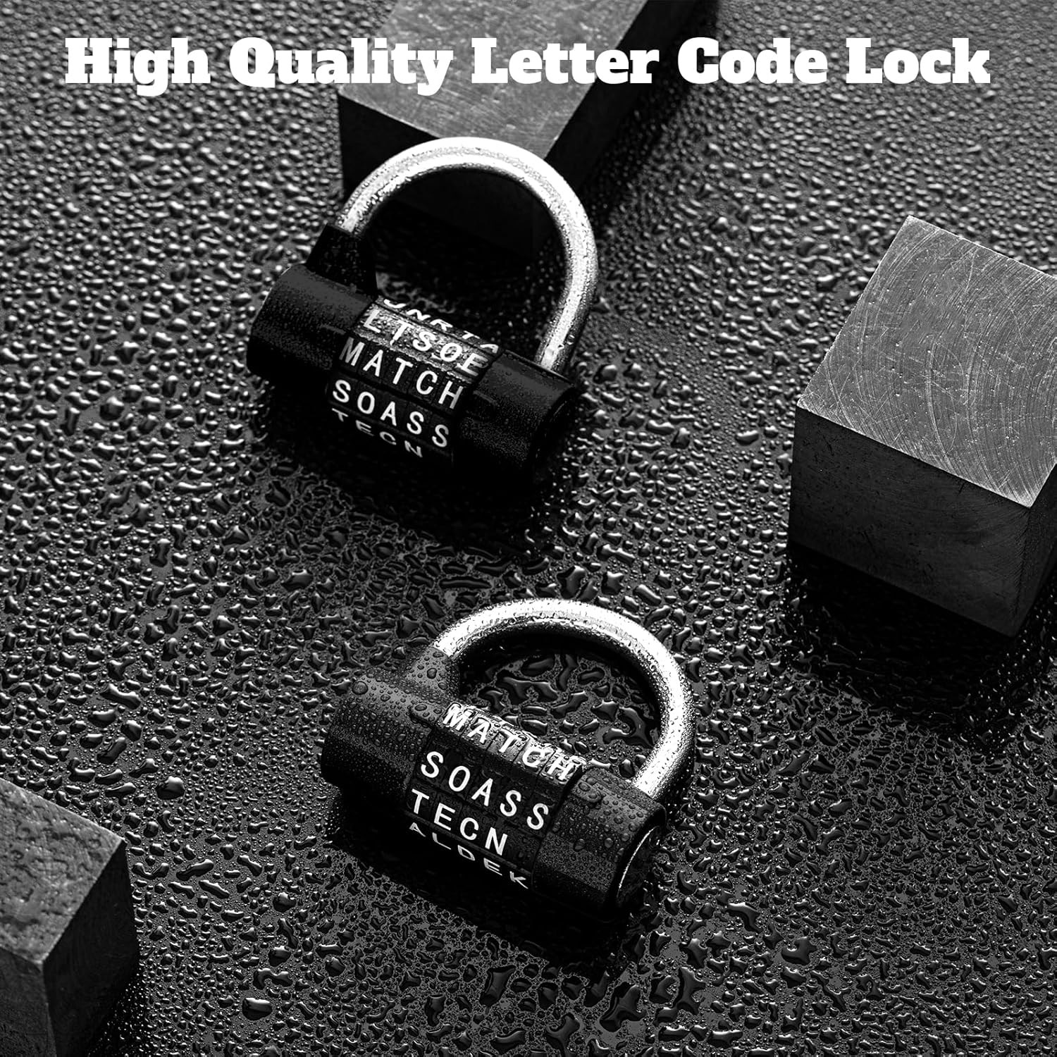 Shimeyao 2 Pcs 5 Letter Combination Lock Metal 5 Digit Lock Heavy Duty Word Gym Locker Keyless Resettable Safety Padlock for School Gym Locker Toolbox Hasp Cabinet (Black)