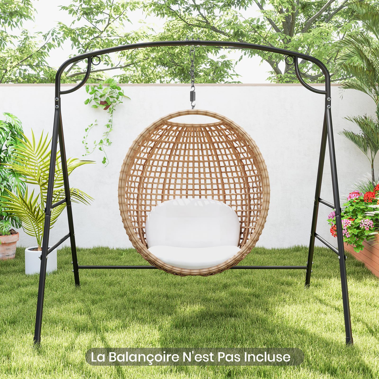 GOPLUS 2 en 1 Portique Balançoire Extérieur 1 Place, Cadre Support Siège Suspendu Hamac pour Porche, Charge 300 kg, pour Jardin, Arrière-Cour, Balcon, sans Banlançoire (Noir|2 en 1,180x133x182CM)
