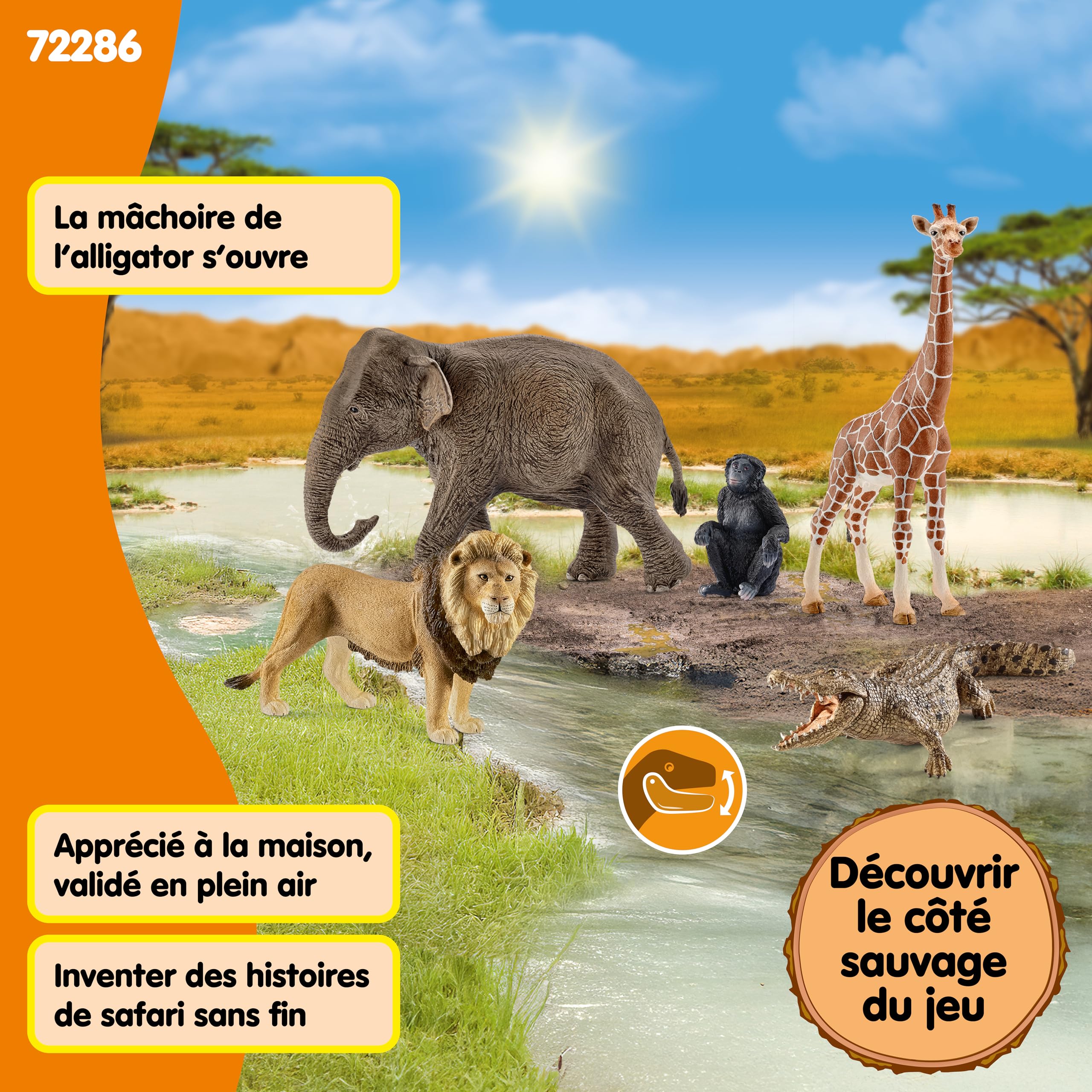 Schleich Wild Life | Coffret Animaux Sauvages 72286 avec Lion, Girafe, Crocodile, Singe et éléphant | Set réaliste de 5 Figurines Jouet Zoo dès 3 Ans | édition spéciale – exclusivité Amazon