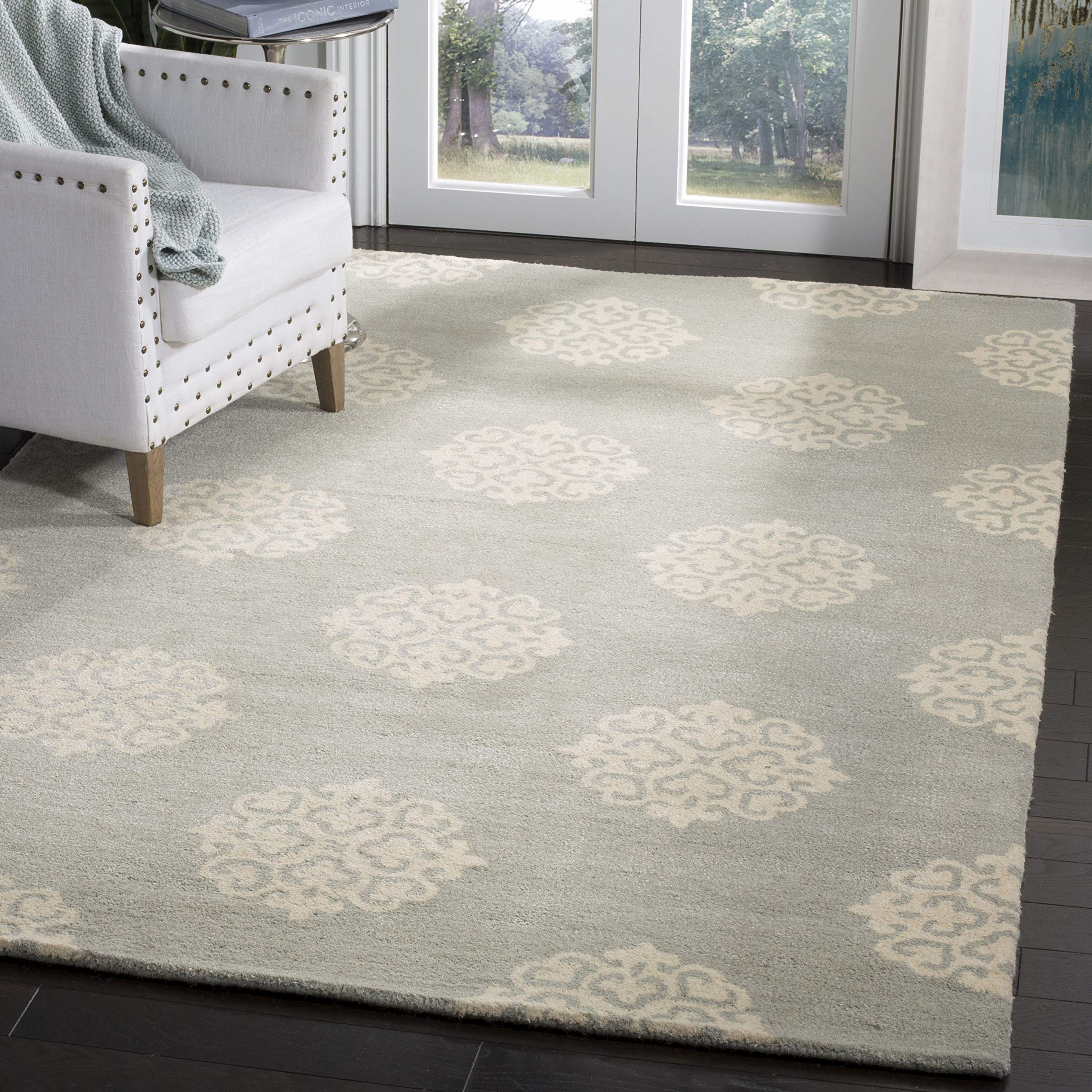 SafaviehContemporary Rug for Living Room, Dining Room, Bedroom - Soho Collection, Short Pile, in Grey and Ivory, 107 X 168 cm