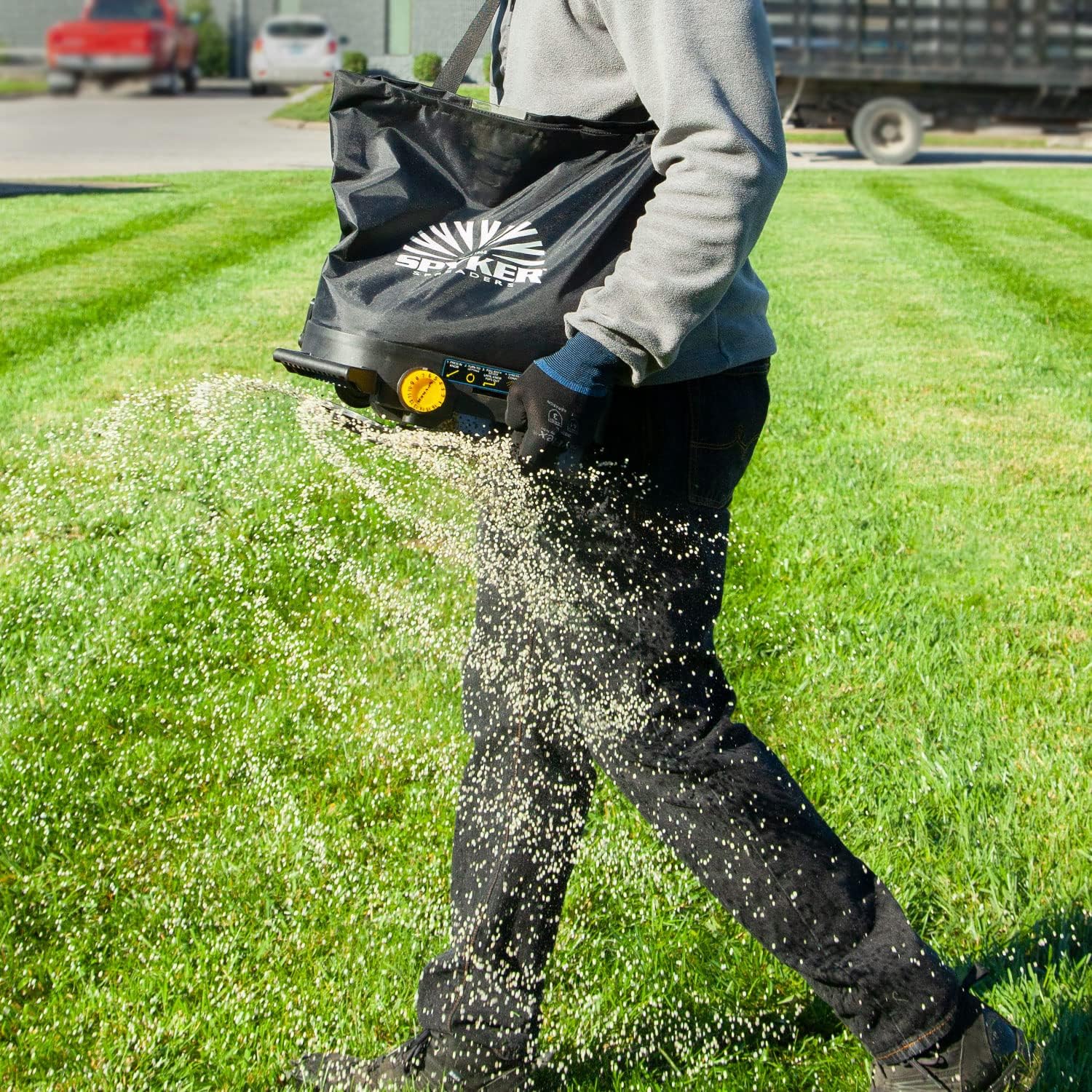 Spyker 25lb Bag Spreader with Material Viewing Window & Easy Calibration System - Black