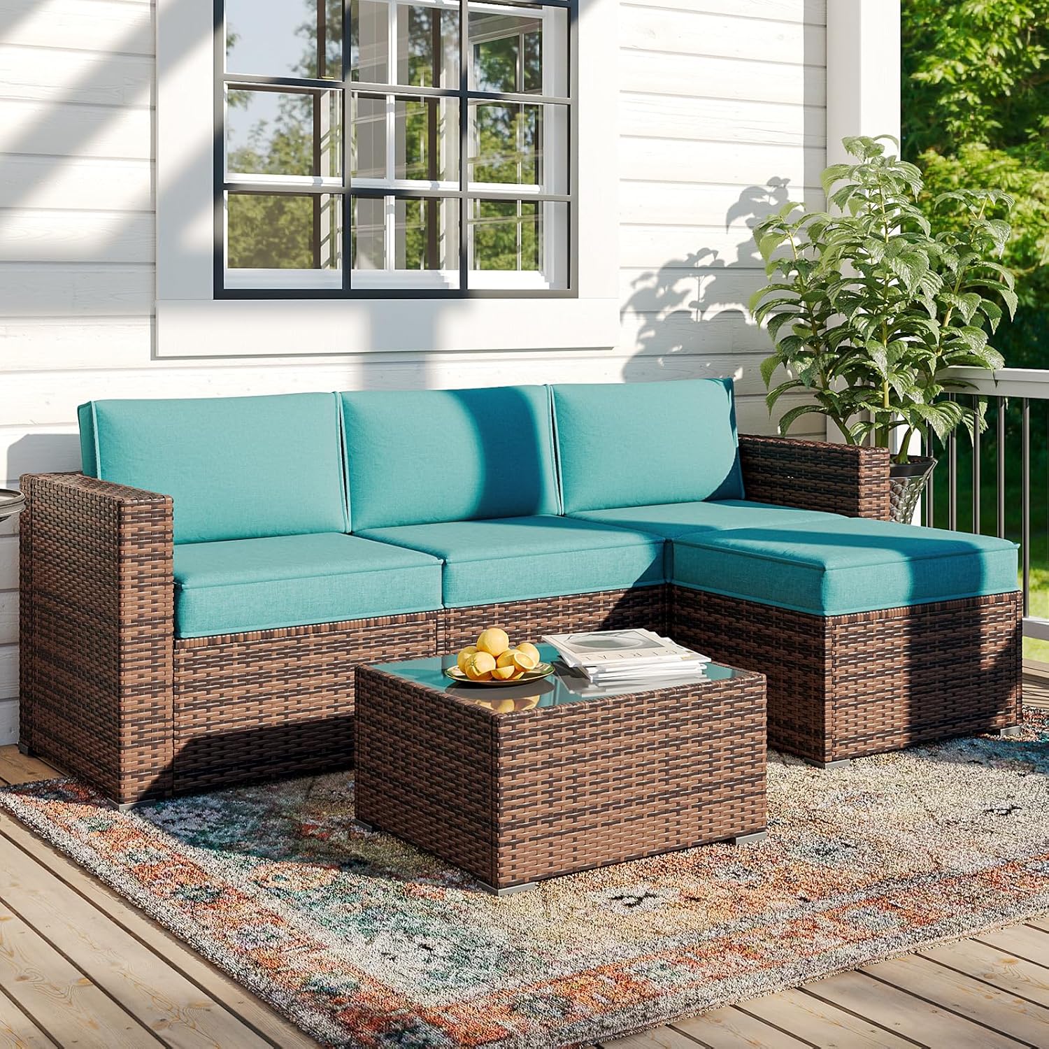 Replacement Cushions for Outdoor Furniture, 7-Piece Outdoor Cushions for Patio Furniture, Deep Seat, Waterproof & Fade Resistant Couch Cushion for 4-Seat Patio Conversation Sets, Sky Blue