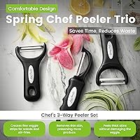 Vista 4 de Spring Chef Peladores de Verduras de Acero Inoxidable Giratorios, Y & Julienne para Cocina, Peladores de Papas con Mangos de Agarre Suave, Juego