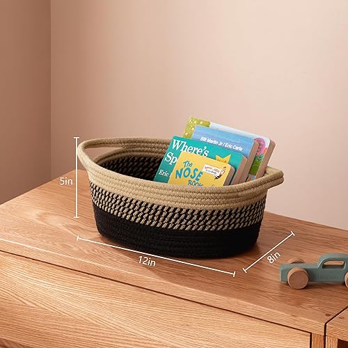 Miniatura 10 de UBBCARE Cesta pequeña tejida para regalos, cesta de almacenamiento de cuerda de algodón para estante, cestas de regalo vacías con asa, cesta de