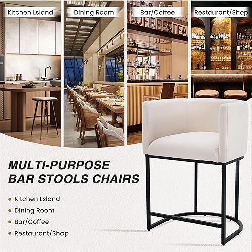 Miniatura 6 de HNY Modern Counter Height Linen Fabric Upholstered Counter Stools Set of 2, 24 Inch Kitchen Island Stool with Black Tubular Frame, Cream 24 pulgadas