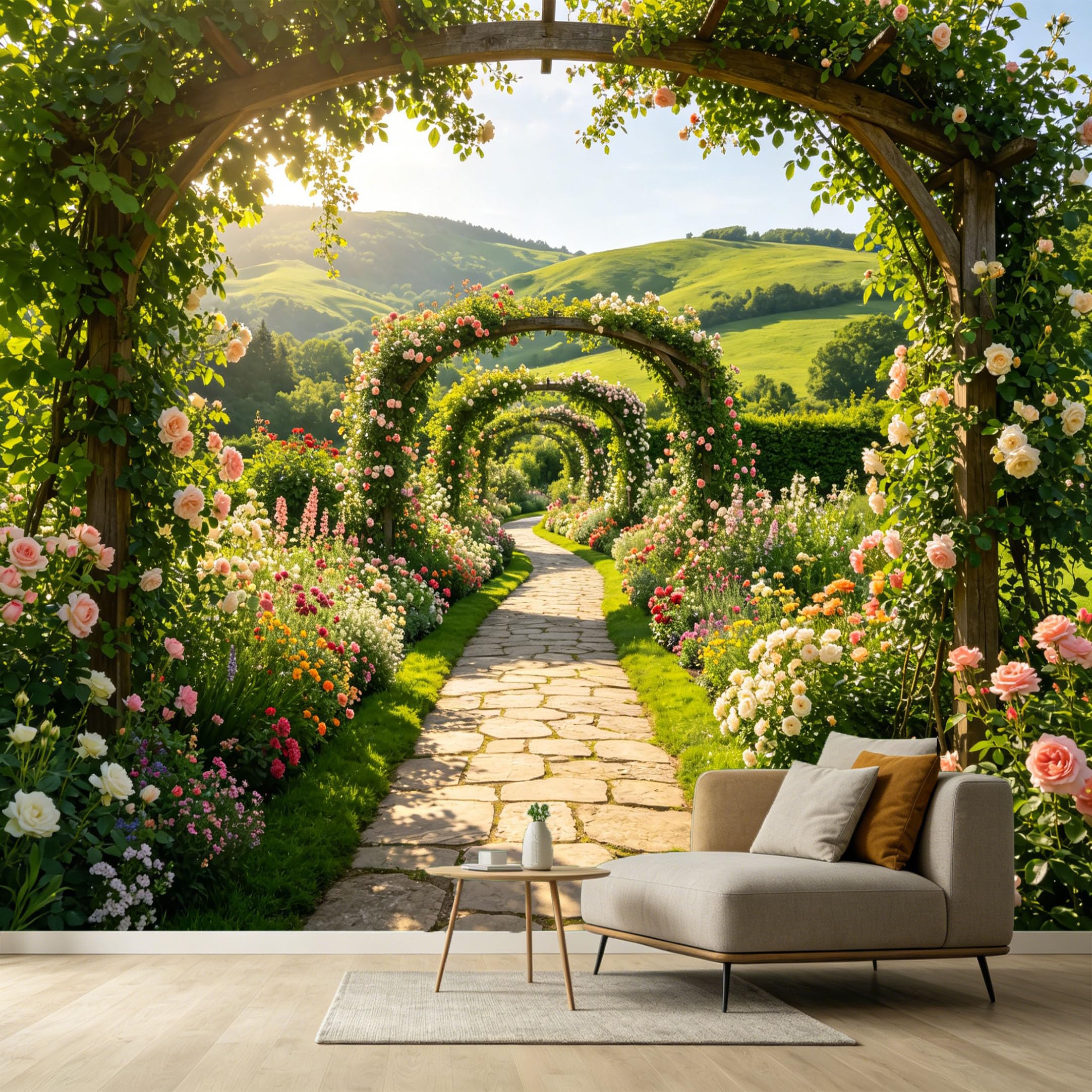 Custom Size Wall Murals Botanical Garden Rose Archway Landscape 3D Trompe L'Oeil SelfAdhesive Wall Fabric Removable Large Wallpaper for Photo Living Room