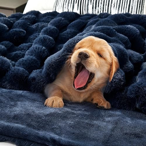 Miniatura 8 de Manta decorativa de piel sintética de conejo suave y gruesa para sofá, manta reversible de felpa cálida y esponjosa para invierno, manta peluda