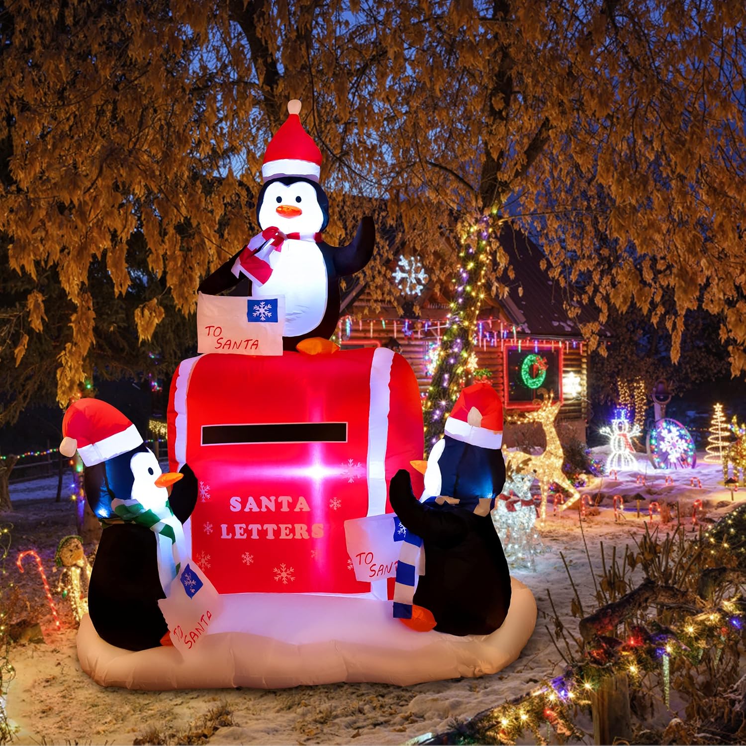 MAOYUE Christmas Inflatables Decorations Penguin Mailbox