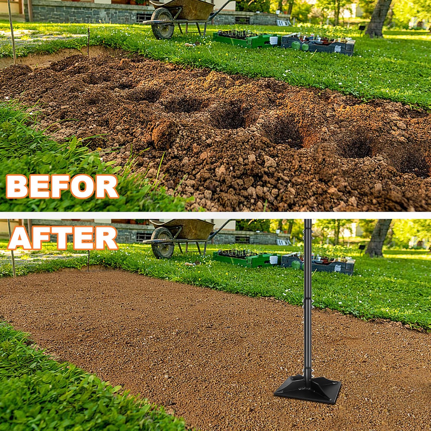 Garden Steel Tamper with 45 Inch Handle, Hand Ground Tamper Tool, Durable Plate Soil Compactor, Garden Heavy Duty Ideal Tool for Leveling Soil, Gravel, Asphalt, Driveway
