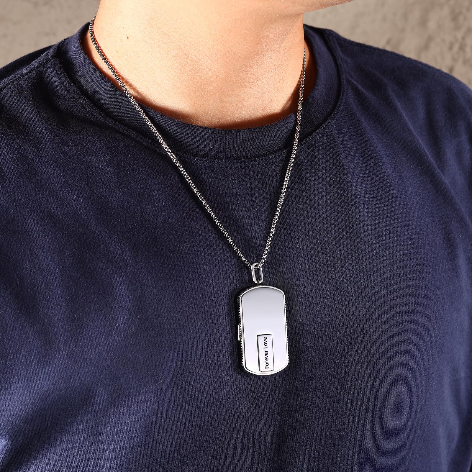 kaululu Collier Photo Personnalisé pour Homme Pendentif Médaillon en Acier Inoxydable avec Texte pour Papa Cadeau pour Fête des Pères