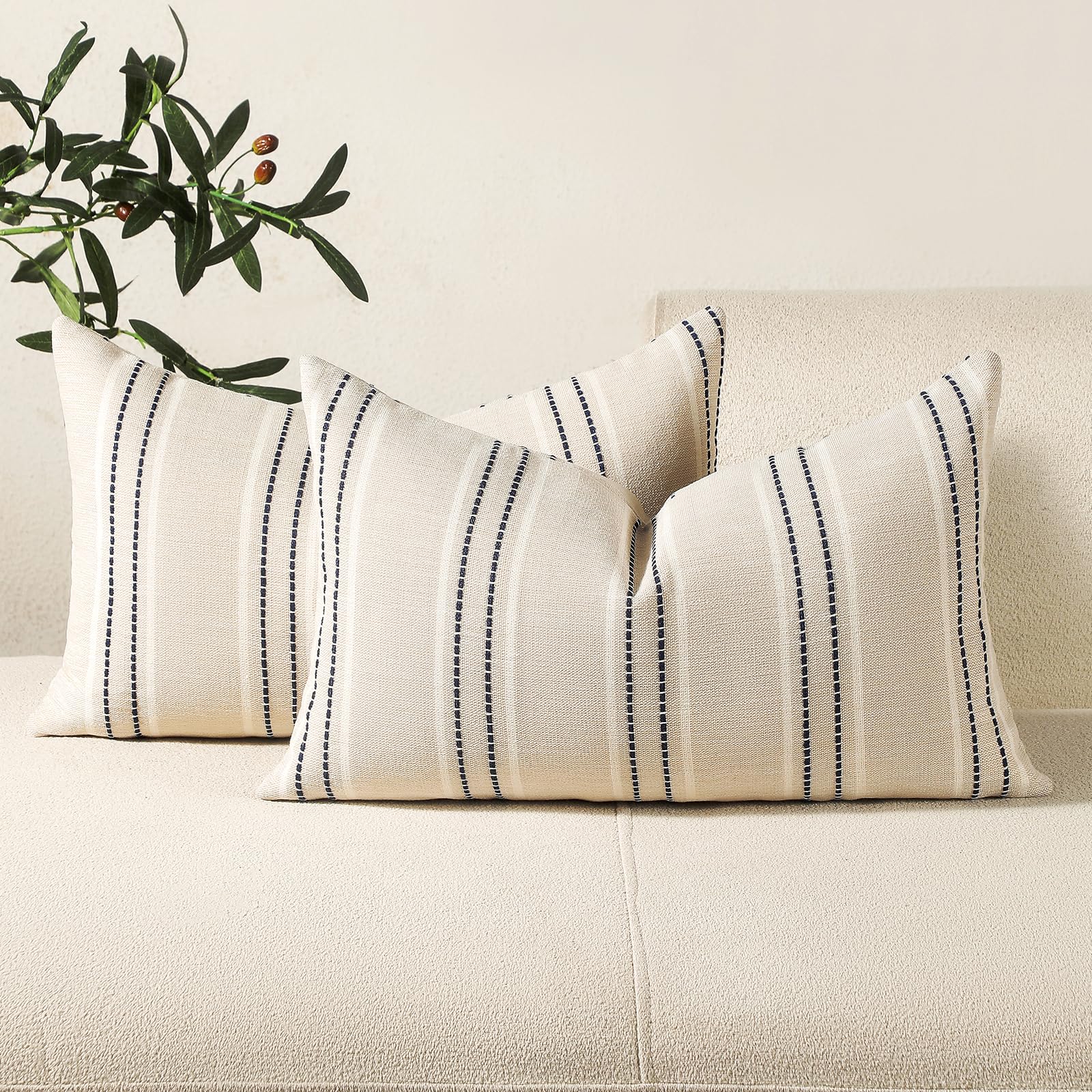 Hckot Lumbar Throw Pillow Covers 12x20 Set of 2 Striped Pillow Covers
