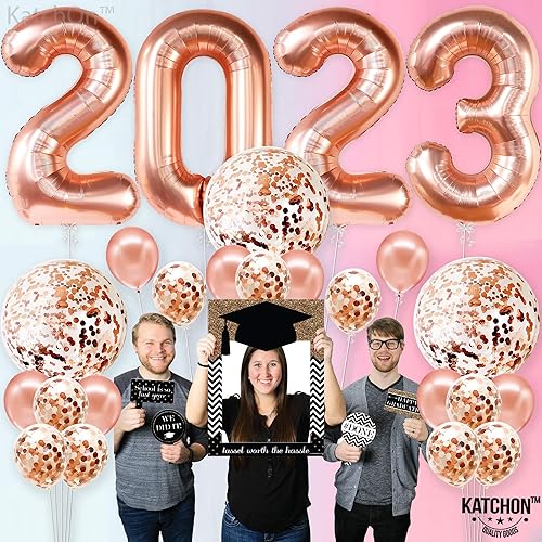 Miniatura 8 de KatchOn, Juego de globos de oro rosa 2023 de 40 pulgadas, enormes globos de confeti de oro rosa de 36 pulgadas con pancarta de graduación We Are So