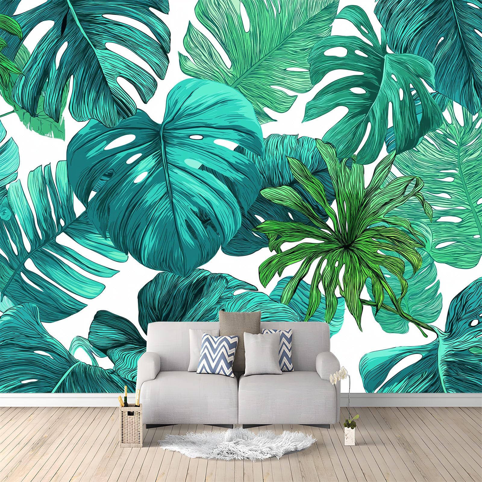 Générique 200 x 140 cm egzotyczna panoramiczna tapeta dżungla palmy monstera Deliciosa 3D projekt ścienny, dekoracja ścienna do zdjęć, tapety z włókniny dekoracja ścienna salon sypialnia, zielony