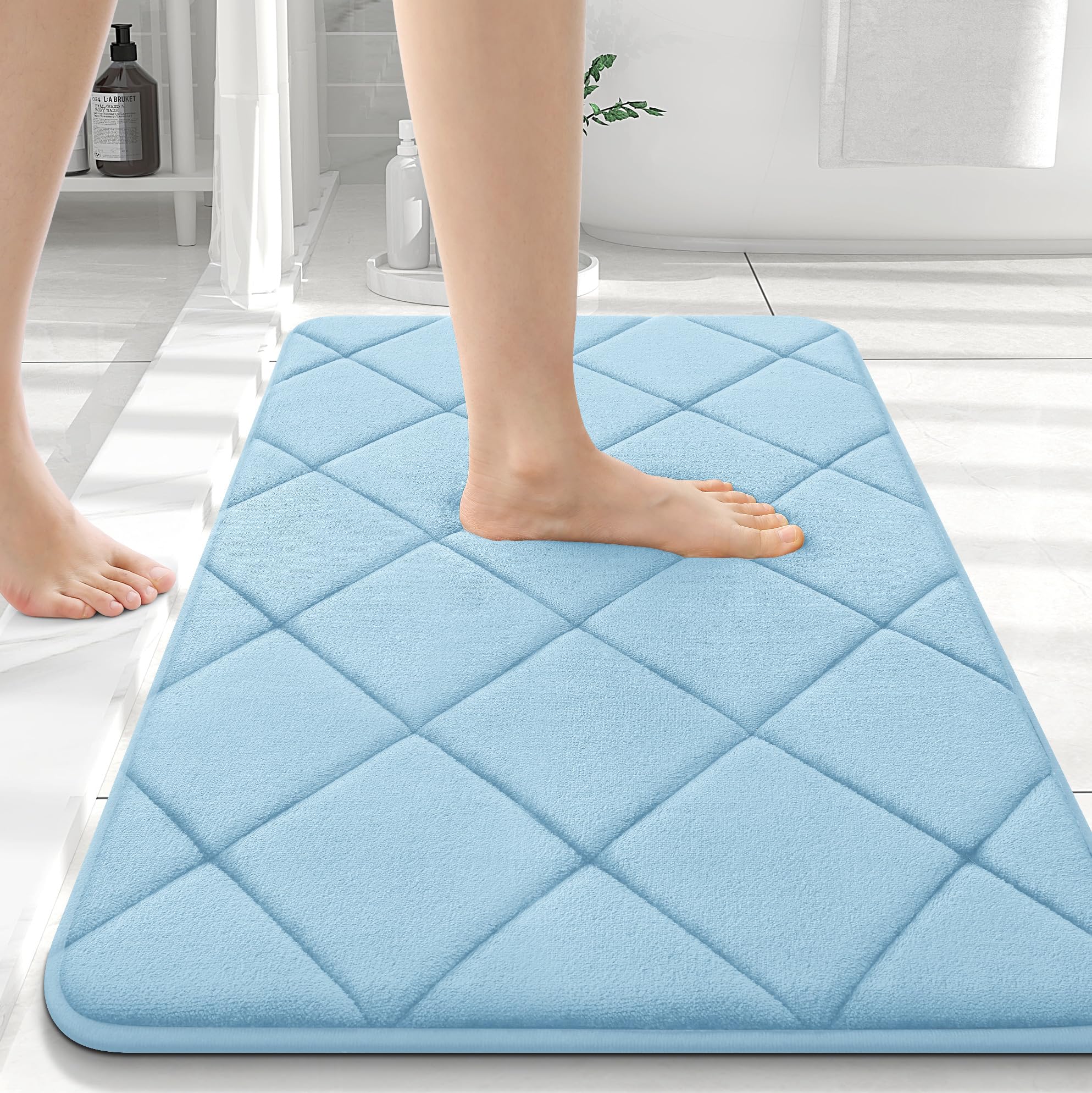 OLANLY Memory Foam Bath Mat 36x24, Ultra Soft and Absorbent Bathroom Rugs, Machine Washable, Comfortable Bath Carpet for Bathroom Floor, Tub and