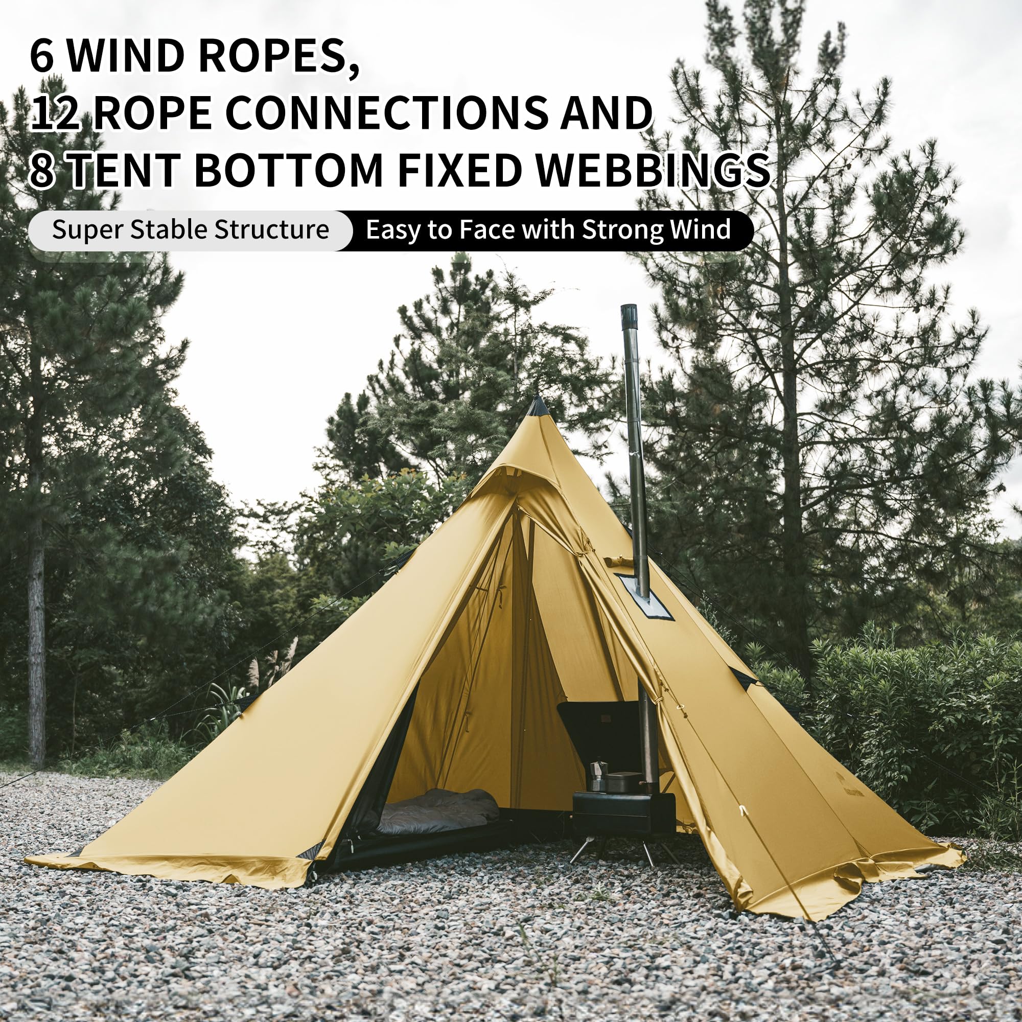Naturehike Tipi Zelt Firstzelte 3-4 Personen Indianerzelt Wasserdicht Winddicht Einfacher Aufbau Pyramidenzelt für Outdoor Camping Familien