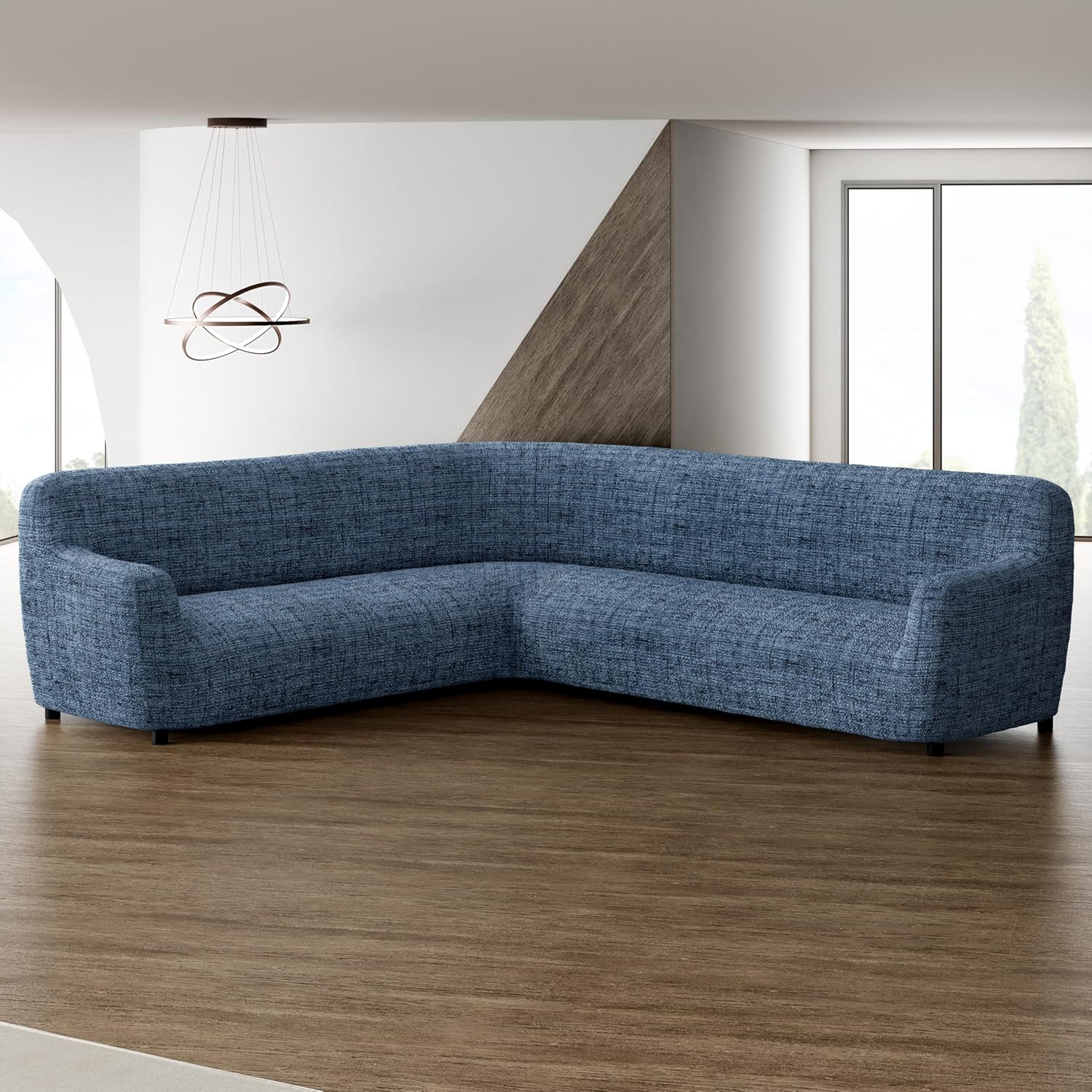 PAULATO BY GA.I.CO. Corner Sectional Couch Cover - Extra Large L-Shape Couch Slipcover - Washable Printed Sofa Covers - 1-Piece Form Fit Protector - Microfibra Print - Vittoria Blue (Corner Sofa)