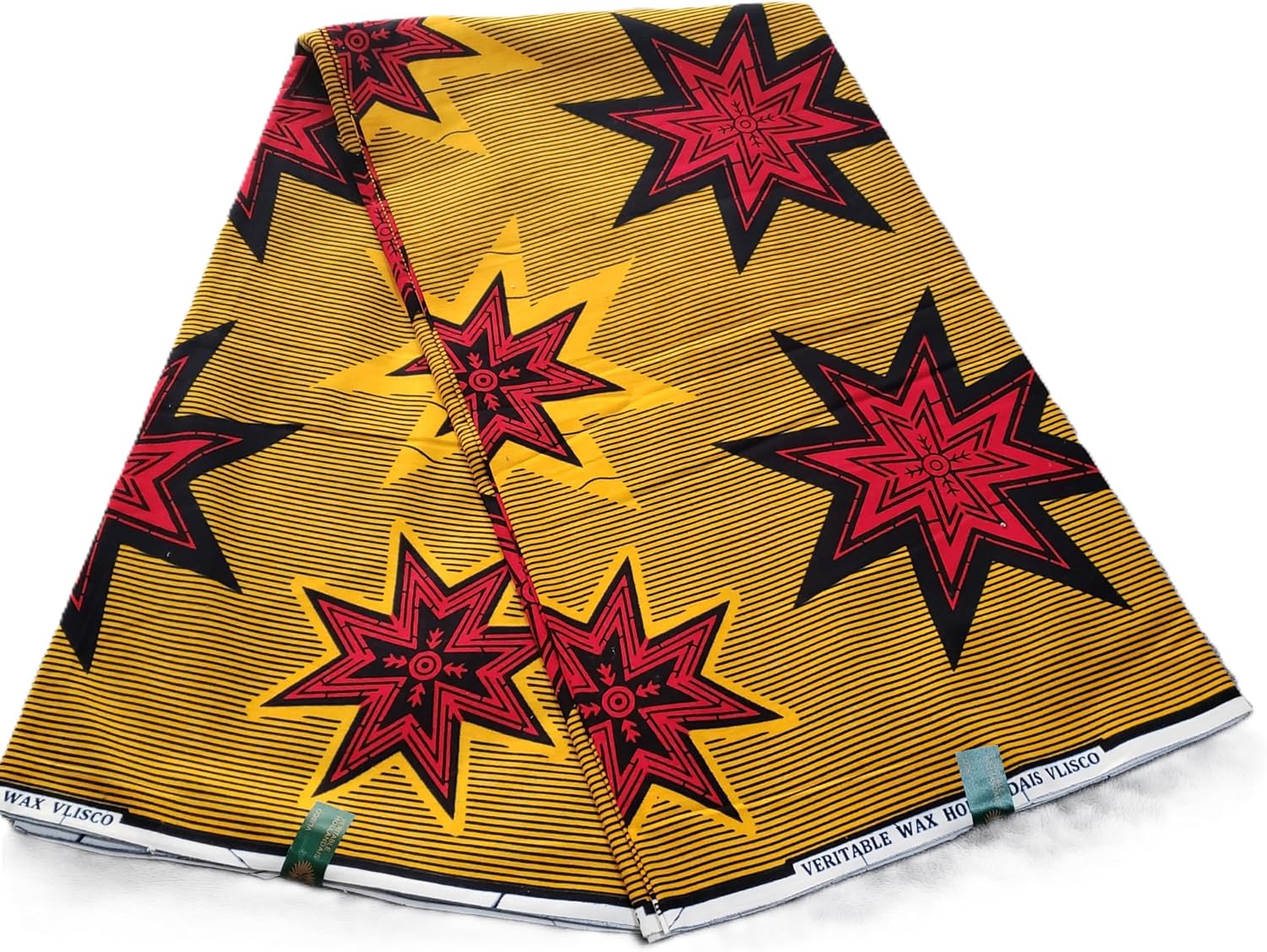 African Wax Fabric Hollandais Style, Real Wax African Print Cotton Fabric, Block Prints Dutch Hollandais 100% Cotton for Craft and Sewing 3yards. (Stars in White)