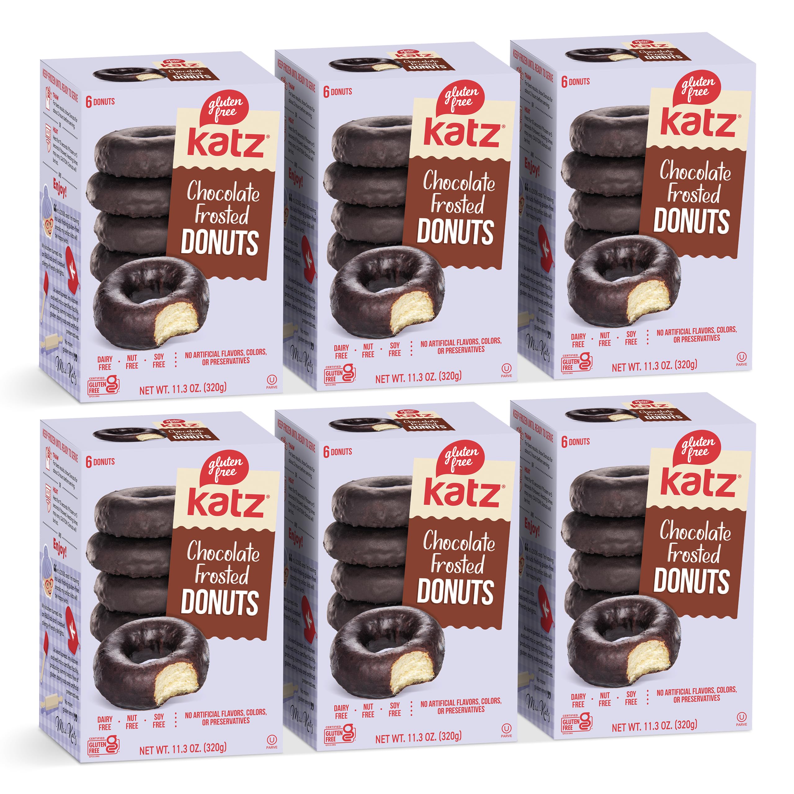 Katz Gluten Free Chocolate Frosted Donuts | Dairy Free, Nut Free, Soy Free, Gluten Free | Kosher (6 Packs of 6 Donuts, 14 Ounce Each)