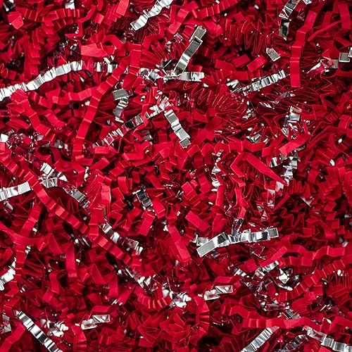 MagicWater Supply - 12 libra - rojo y plateado - Relleno de papel de corte arrugado ideal para envolver regalos, relleno de cestas, cumpleaños,