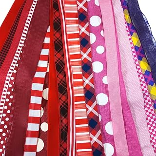20 Yards Assorted Fabric Wired Edge Ribbon 1.5” and 2.5” Bulk Color Variety Pack (20 Assorted Ribbons, Pre-Cut to 1 Yard Each – Styles and Textures May Vary) (Pink/Purple/Red), RA002