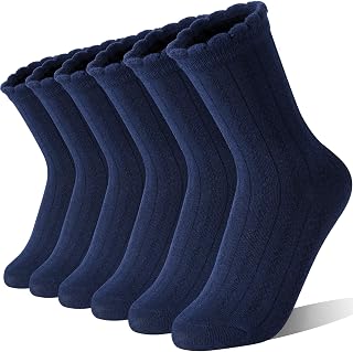 Girls Kids Ruffle Socks Uniform School Dress Crew Cotton Textured Breathable Socks 6 Pairs