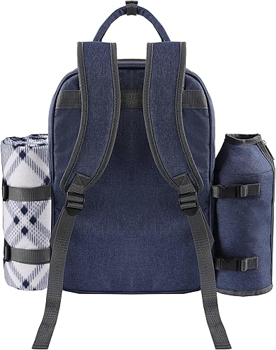 Miniatura 9 de ALLCAMP OUTDOOR GEAR Juego de mochila de picnic para 2 personas con soporte desmontable para botellasvino, manta de forro polar, juego de platos y