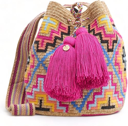 MEDIUM Wayuu Mochila Bolsa Para Mujer Original Bolsa Tejida Colombiana Auténtico Patrón de Crochet Regalo de Colombia