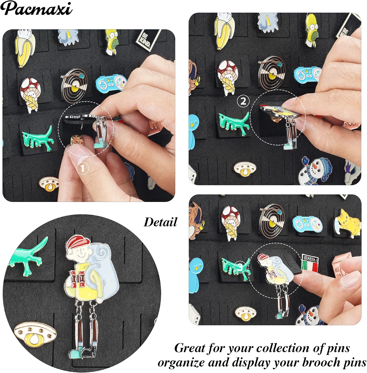 PACMAXI Hanging Brooch Pin Storage Organizer, Pin Wall Display Banner
