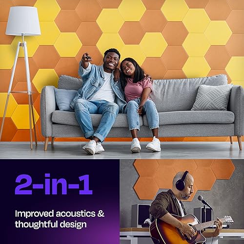 Miniatura 2 de Paneles insonorizantes de alta densidad para pared, forma hexagonal, paquete de 12 unidades de 12" x 10.4" x 0.4", color naranja de los años 70