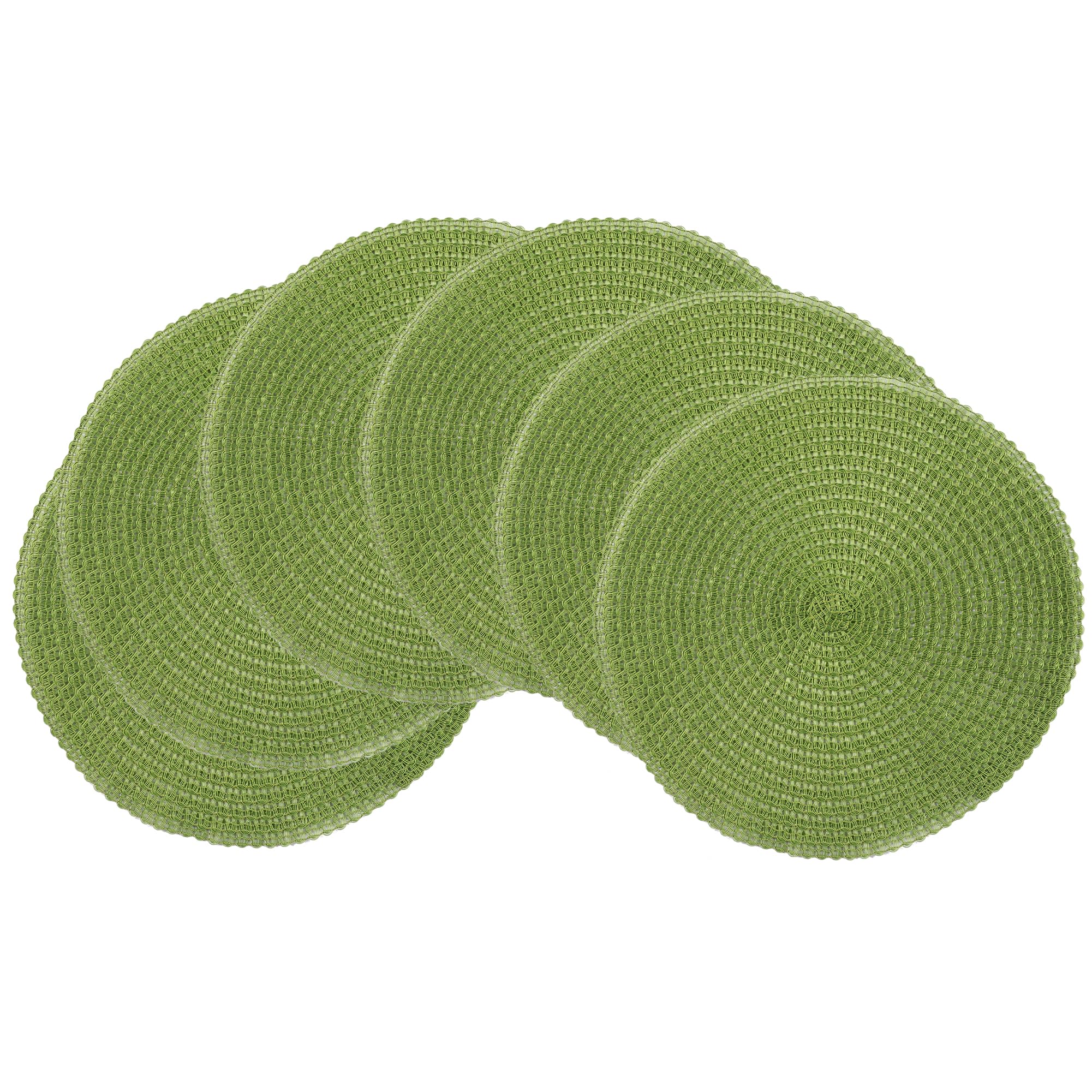 olofable Round Braided Placemats - Food Grade PE Woven Washable Non-Slip Table Mats, 15 Inch Diameter for Dining Tables (green, 15 inches set of 6)