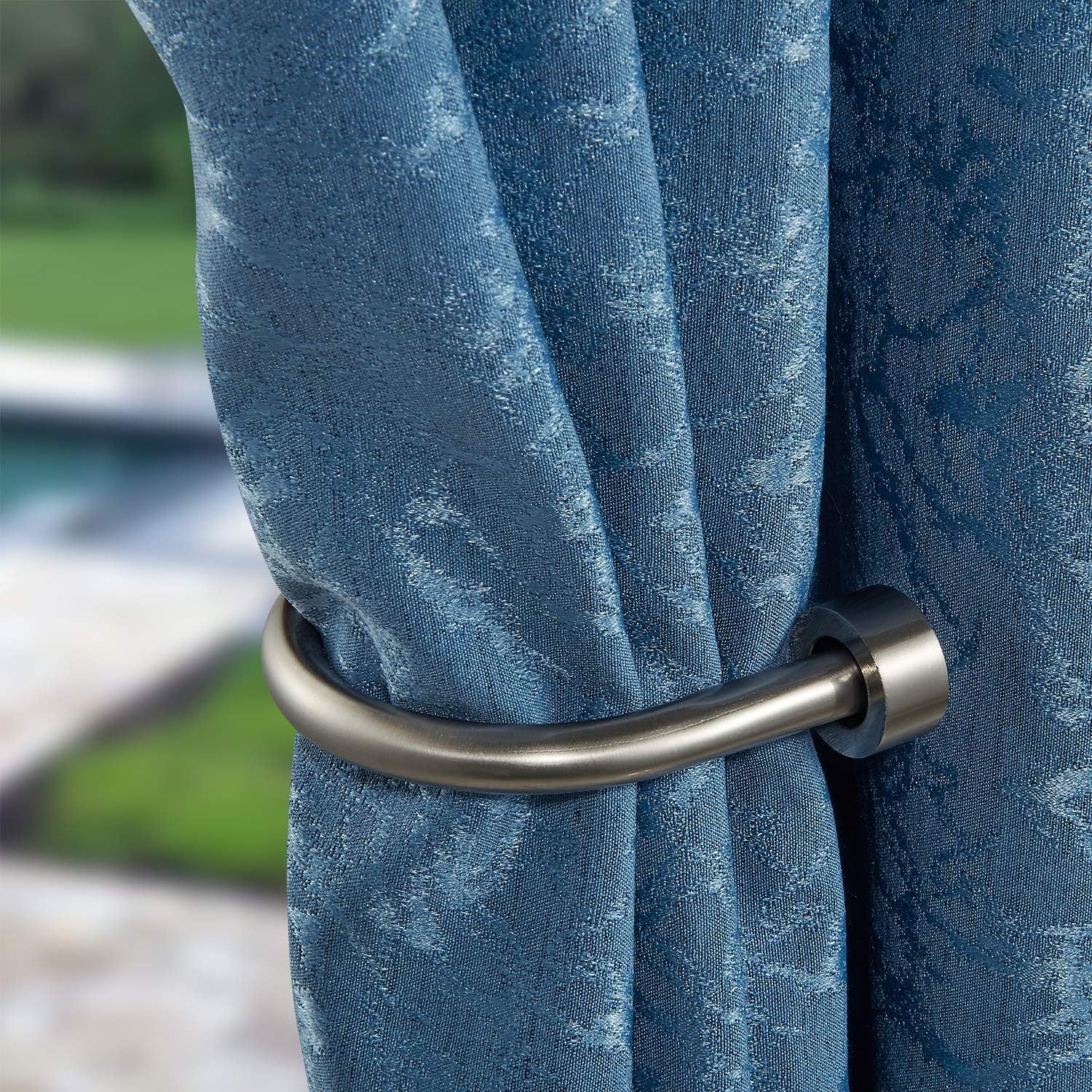 Drapery Holdback, Quality Metal Decorative Curtain Holdbacks with Zinc Alloy Cap Finials,Rust-Proof, Set of 2 Window Curtain Holdbacks,Satin Nickel