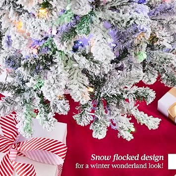 Best Choice Products Pre-Lit Artificial Christmas Tree 6ft Snow Flocked Pine Tree, 2-in-1 White and Multicolor LED Lights, Full Snowy Appearance