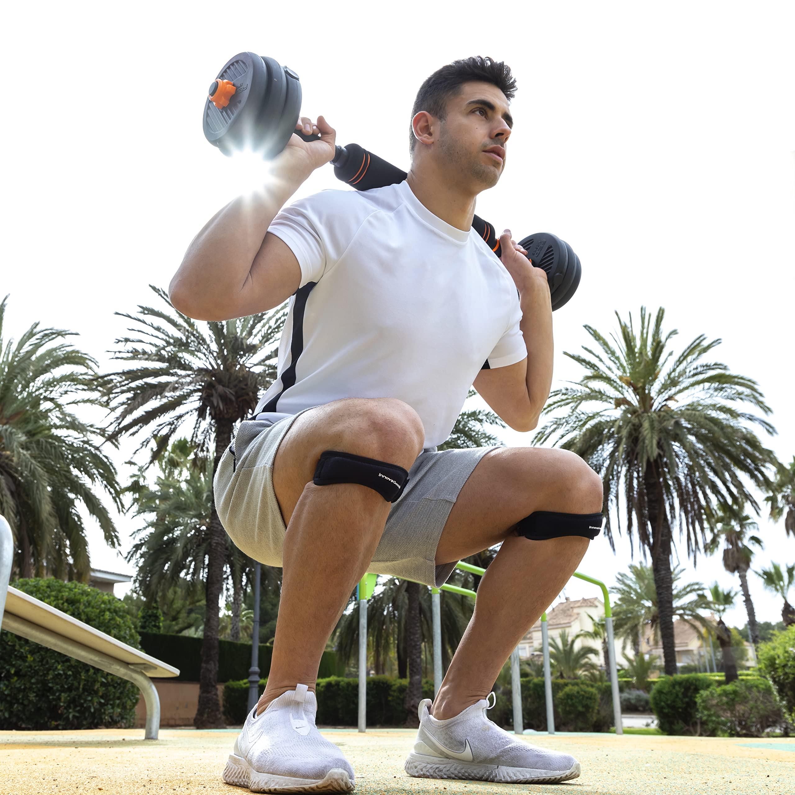 InnovaGoods® Fascia elastica per ginocchio Forcnee 2 unità, allevia il dolore e l'infiammazione del ginocchio, con funzione di fascia elasticizzata, ideale per casa e sport.