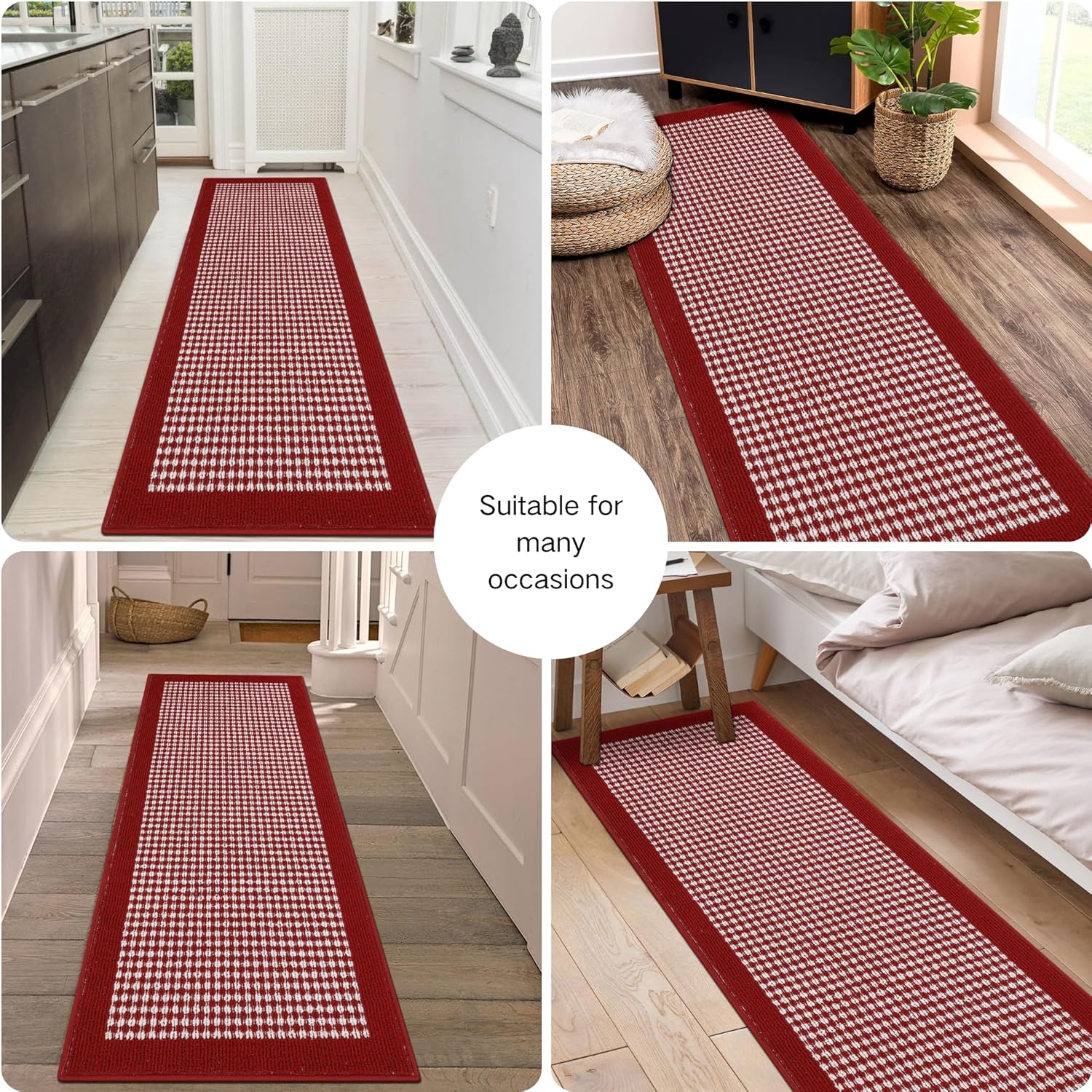 Ileading Christmas Hallway Runner Rug 2x6ft Red Kitchen Floor Mat Modern Geometric Non Slip Throw Rugs Indoor Doormat Machine Washable Accent Carpet for Winter Holiday Valentine's Day Decor - Image 9