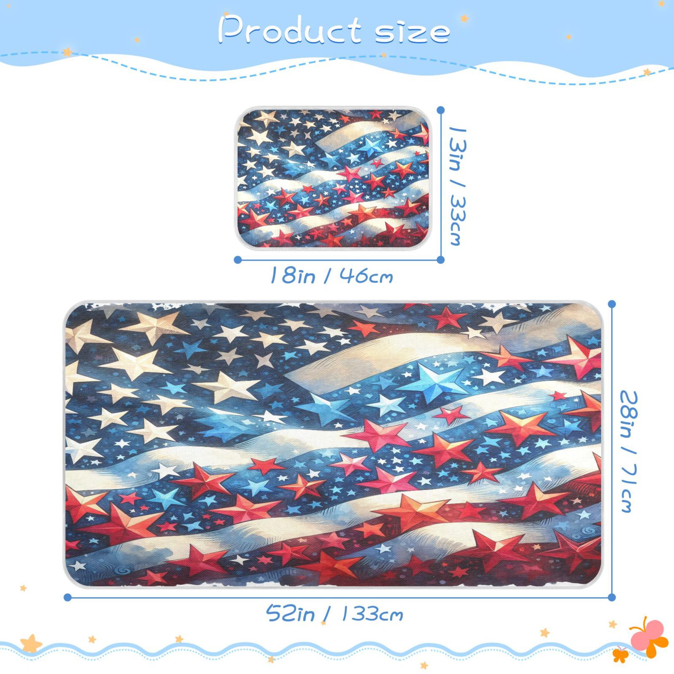 Takiito Patriotic Stars Baby Cooling Mattress Pad, Soft & Breathable Cooling Mat Keep Baby Cool in Summer 28x52 in, Nursery Essential
