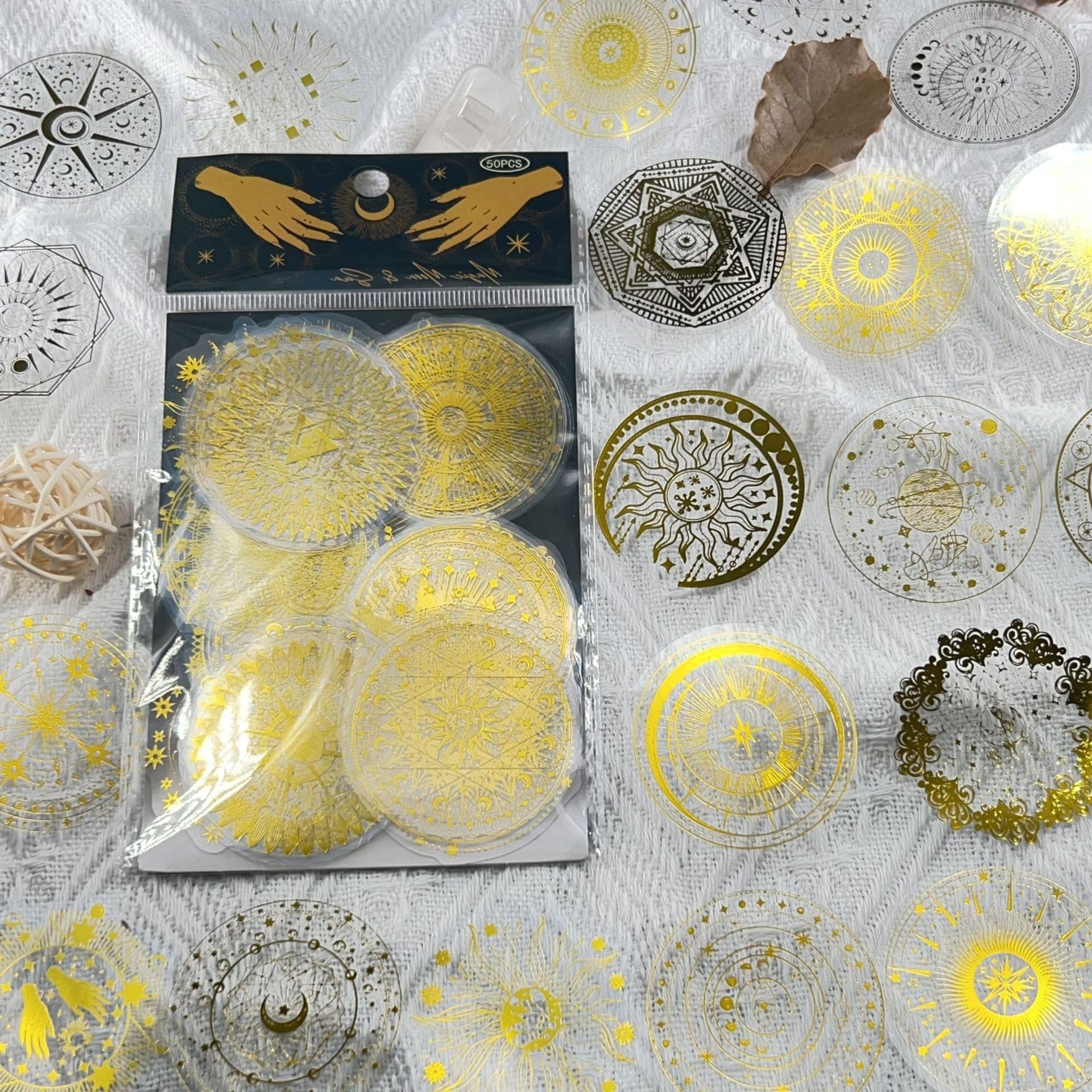 50Pcs Astrology Stickers Sun Moon Gold Foil Vinyl Decals for Journals Scrapbooks Planners Laptops and Notebooks Lovers Fans and Celestial Enthusiasts