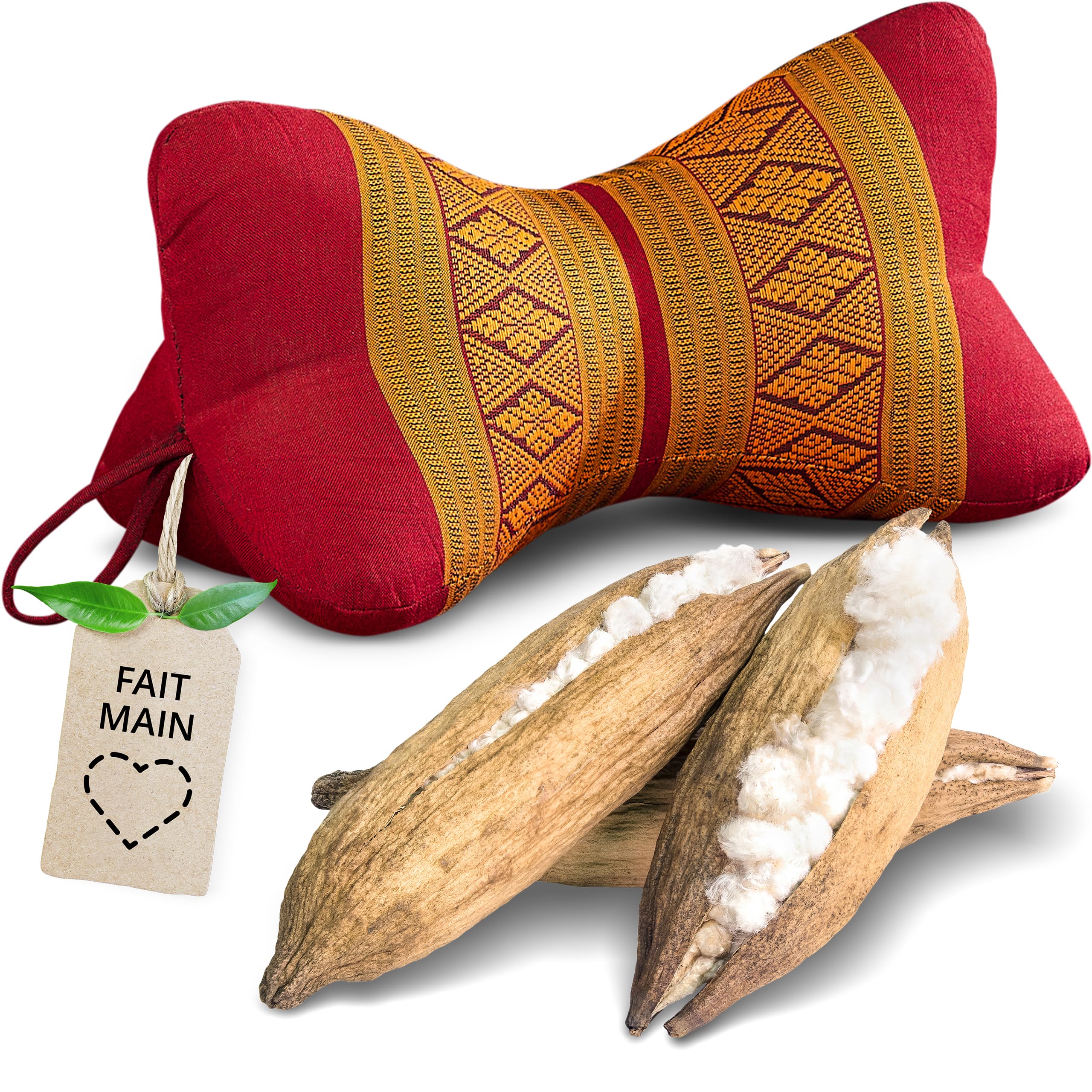 livasia Coussin appuie-Nuque - Ø 15x32cm - Coussin cale-Nuque Forme d’os, Traversin de Sofa, Support de Lecture kapok, Jardin Balcon, Oreiller de Voyage Fait Main (Rouge/Jaune)