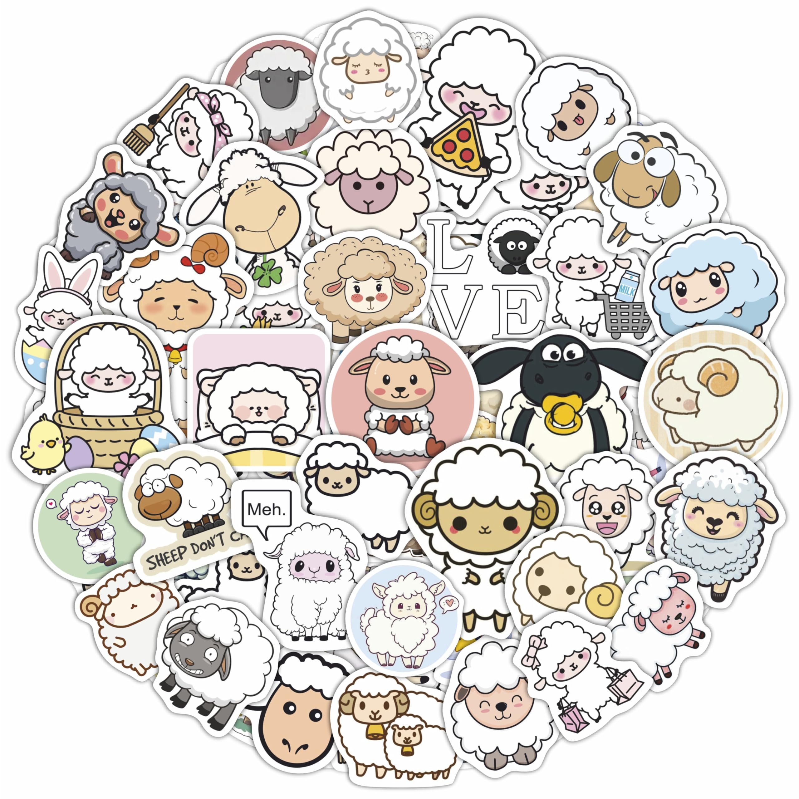 BulbaCraft 100Pcs Sheep Stickers, Lamb Stickers, Sheep Gifts for Women, Lamb Party Favors, Gifts for Women & Men