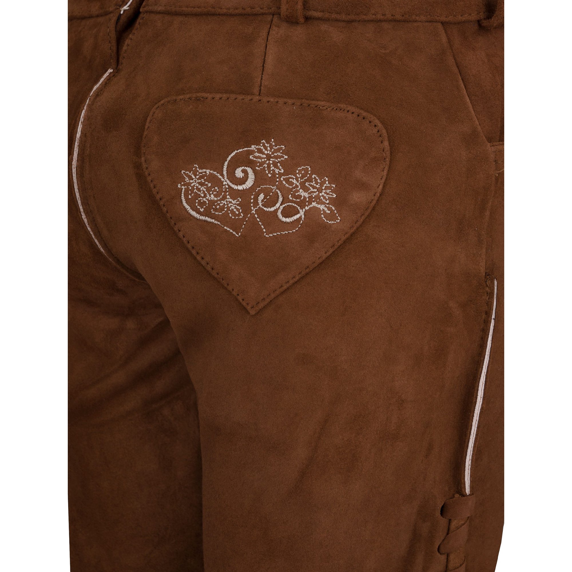 Almbock Trachtenlederhose Damen kurz oder extra-kurz - Viele Modelle in versch. Farben von Gr. 34-42 - Ziegen-Leder, Rinds-Leder, Büffel-Leder, Nappa-Leder, Wildleder