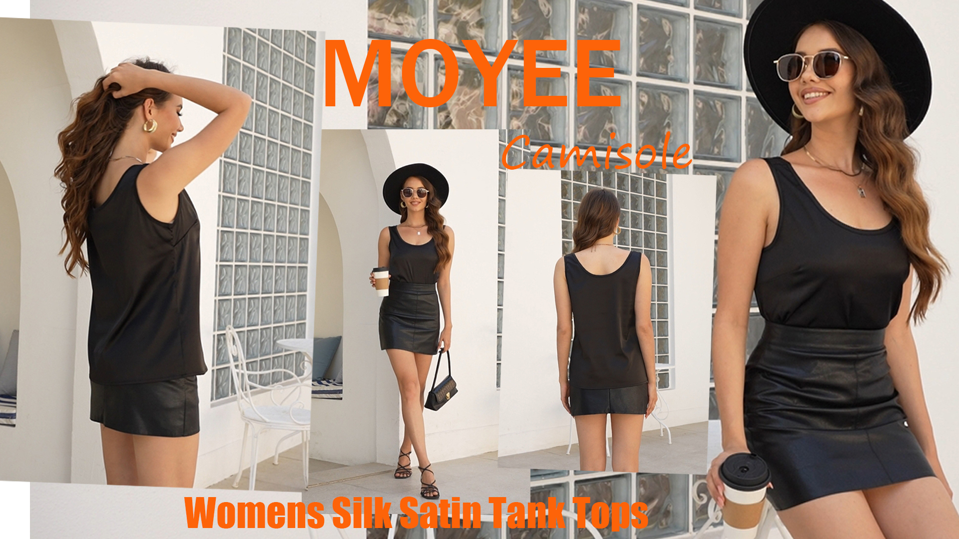 MOYEE Silky Soft Camisole Tops for Women Black Casual Scoop
