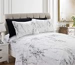 Elegant Comfort Luxury Soft Bed Sheets Marble Pattern - Premium Hotel Quality Microfiber Softness Wrinkle and Fade Resistant (6-Piece) Bedding Set, Queen, White