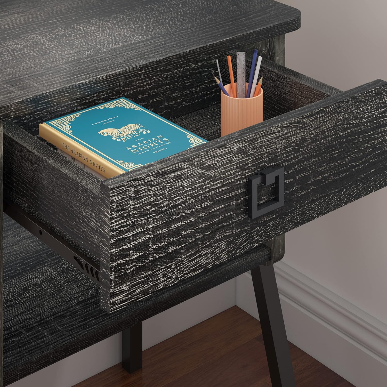 Bestier Nightstand with drawer open, showing storage space