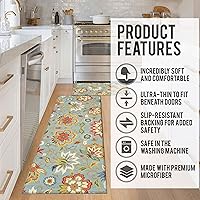 Vista 5 de Juego de 2 alfombras de cocina florales coloridas para el piso, alfombra de piso boho colorida para la cocina, alfombras de piso de cocina boho