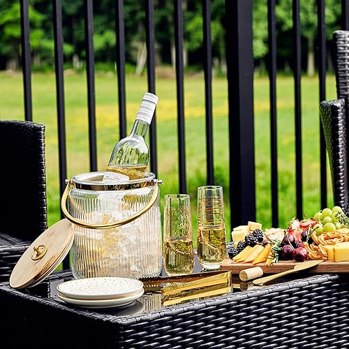 Miniatura 3 de Cubo de hielo de vidrio con tapa hermética, cuchara y mango para hielo, tina acanalada de 3 litros, accesorios de bar para cóctel, vino, cerveza,