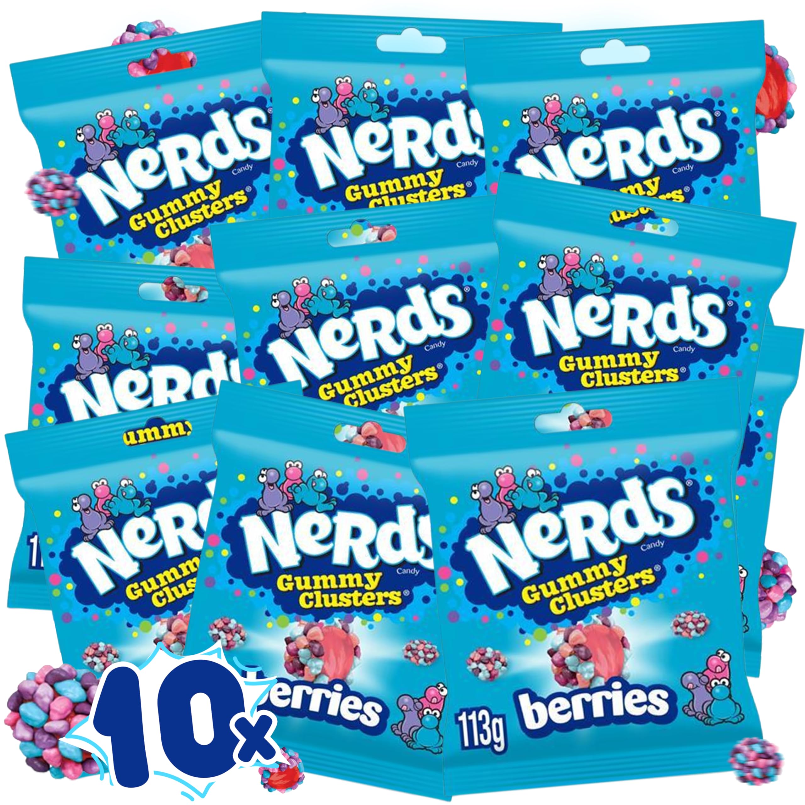 Gummy Clusters - Confezione da 113 g, XXL Very Berry Berries, caramelle americane, originale dagli Stati Uniti, unico e delizioso, sconto quantità, ideale per risparmiare (10 confezioni)