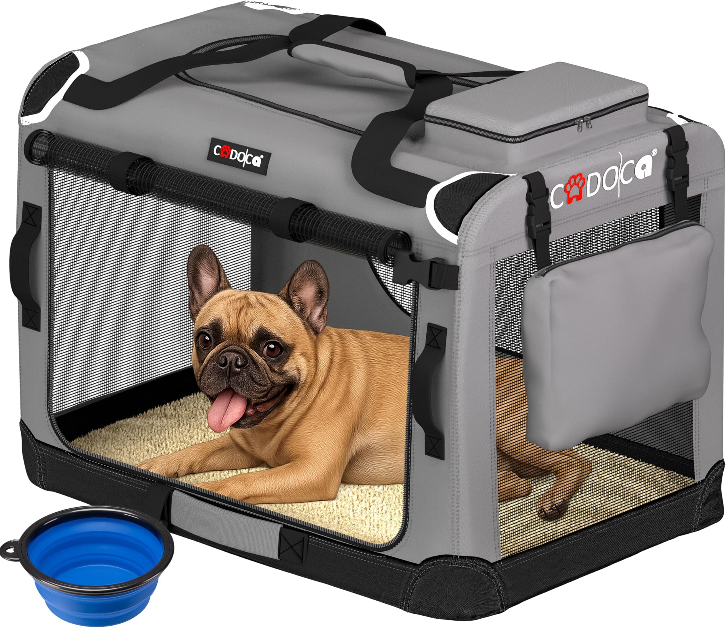 Medium Dog Crate - Fabric | Dog Cage Foldable Portable Indoor & Car Travel Pet Carrier for Pets | Lightweight with Mesh Windows | Puppy, Kitten, Dog, Cat Carrier Light Grey 60x42x44cm