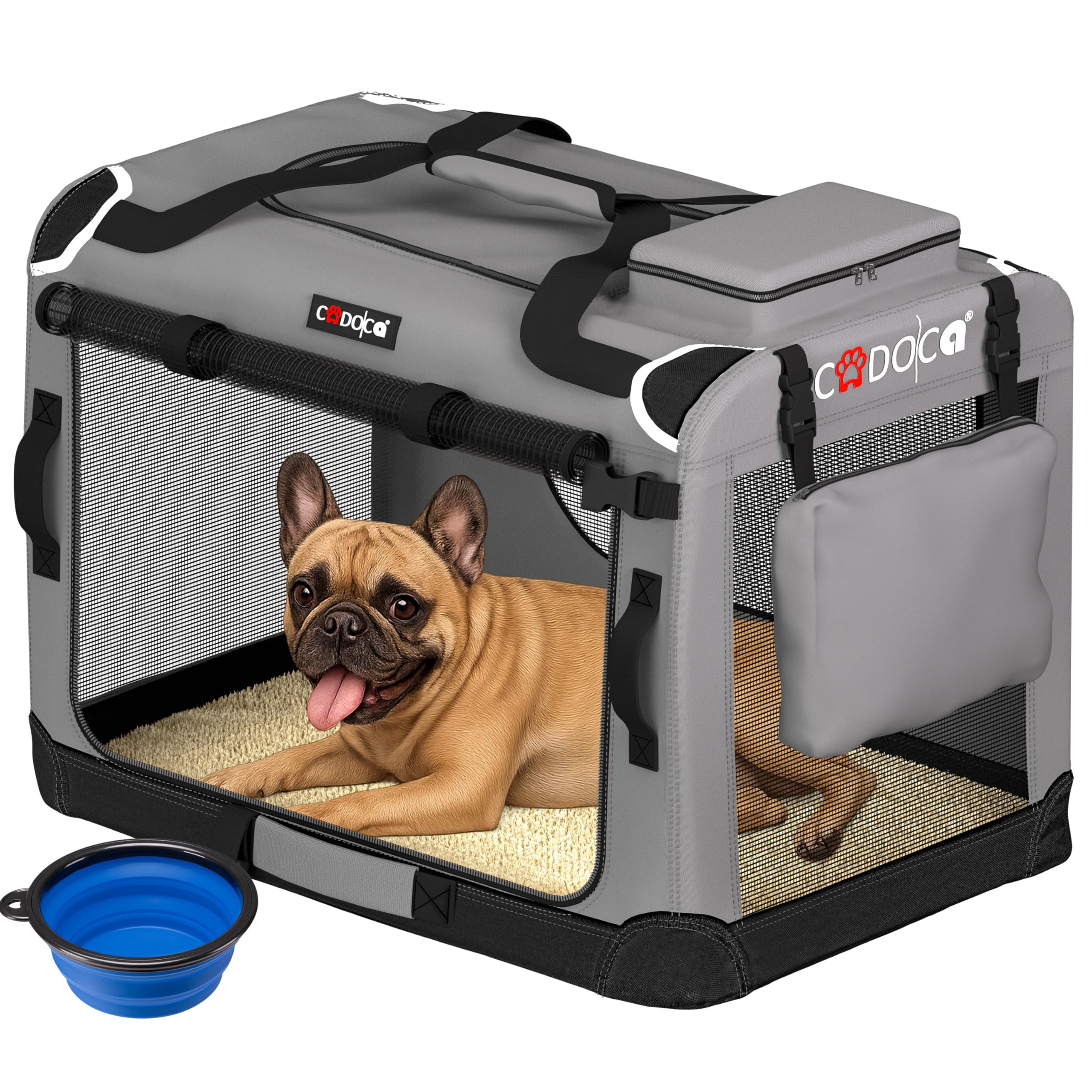 Foldable Dog Crate - Medium Portable Soft Fabric Pet Carrier for Puppy, Dog, Cat & Kitten Breathable Cat Carrier, Travel Crate for Dog Bed, Car, Home, Vet & Holiday Use - Light Grey 60x42x44cm