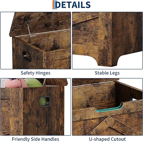 Miniatura 51 de GAOMON Baúl de almacenamiento, baúl de almacenamiento de madera con marco de metal, banco de zapatos de entrada con cojín, organizador de Marrón