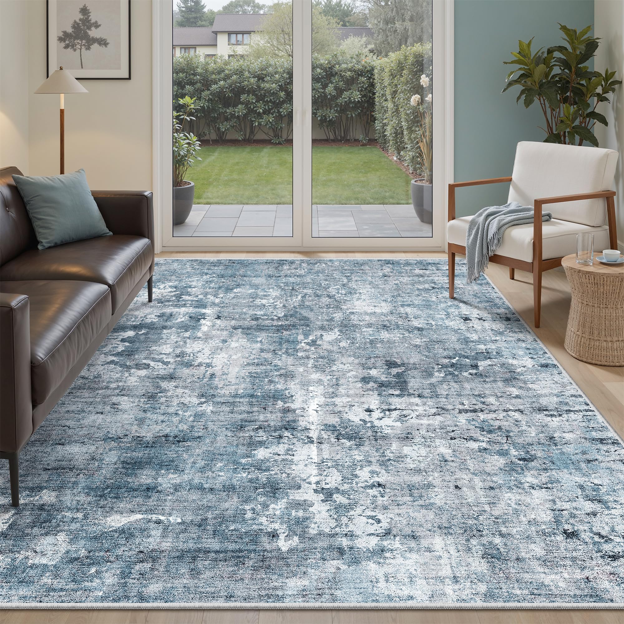 Soalmost Area Rug 6x9 Abstract Rugs for Living Room 6 x 9 Washable Rugs Blue Non Slip Low Pile Rugs for Bedroom Dining Room Foldable Thin