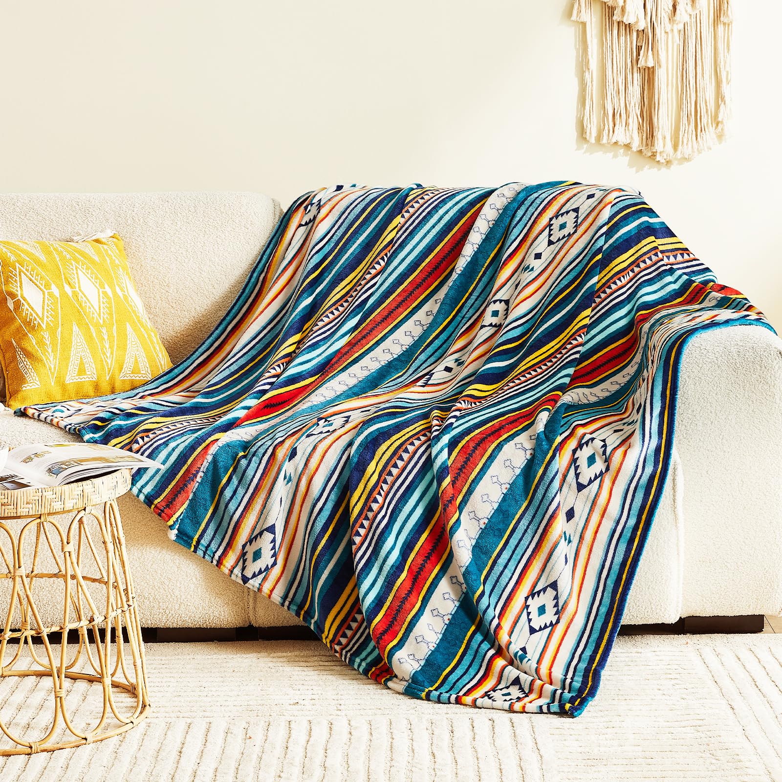 Qucover Ultra Soft Throws for Sofa Large King Size 230x270cm Blue Stripe Blanket for Bed Couch and Chair - Image 4